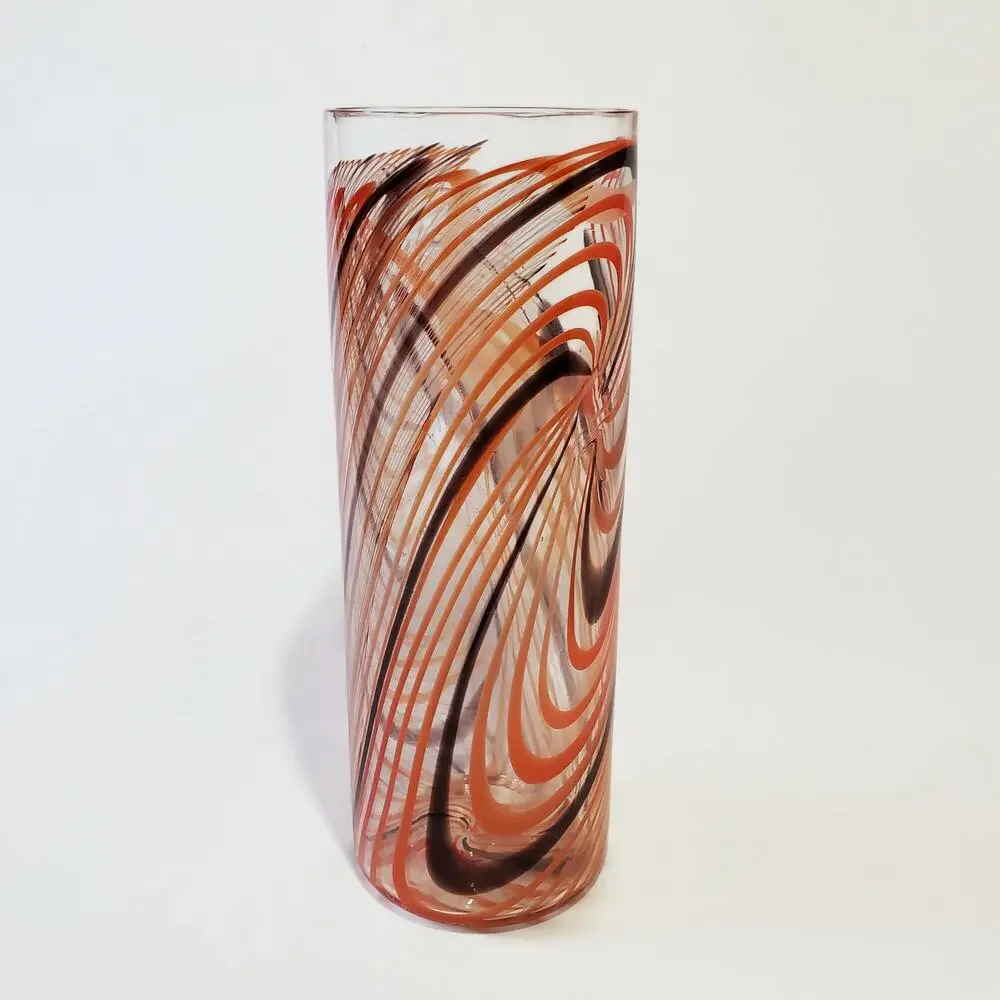 Peter Houk MIT Glass Lab Red & Black Swirl Design Vase 8
